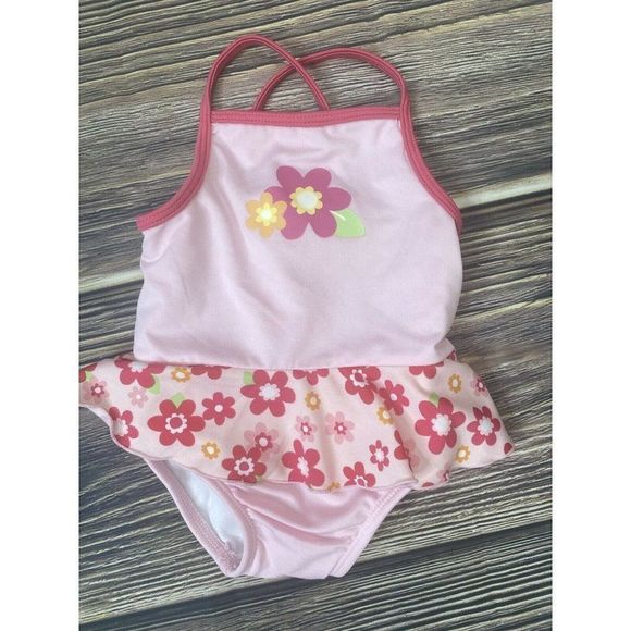 BABY GIRLS One PIECE Sleeveless Flower Pink SWIM SUIT MED 18-22 LBS Pounds - Picture 2 of 9